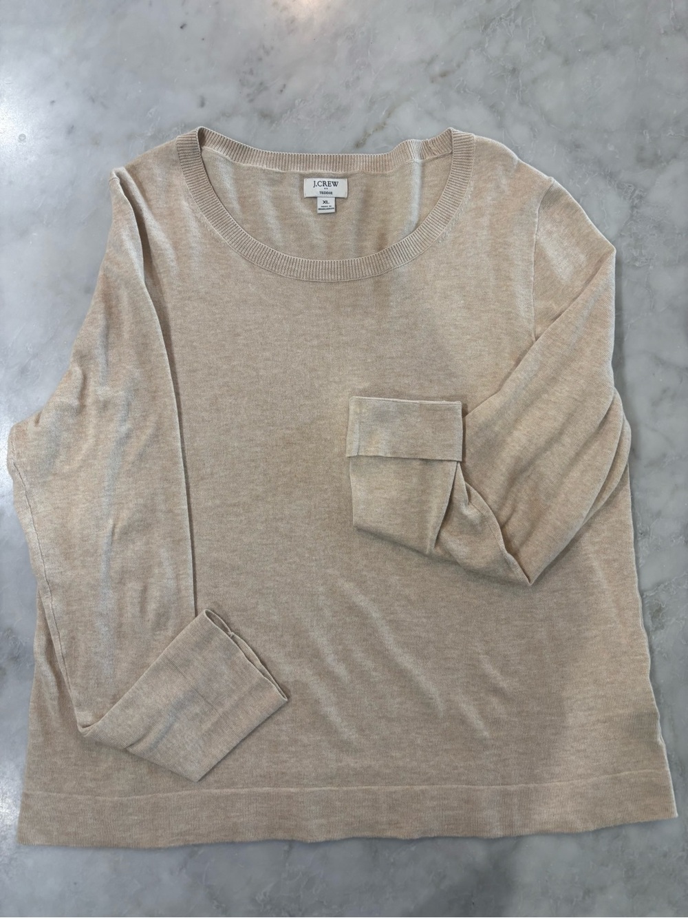 J. Crew XL Teddie Lightweight Cotton Crewneck Sweater in Beige-Taupe
